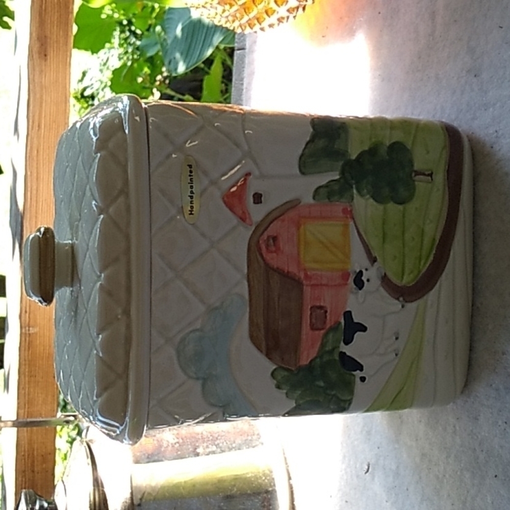 Vintage 1982 Otagiri Japan hand painted cow farmhouse cookie jar